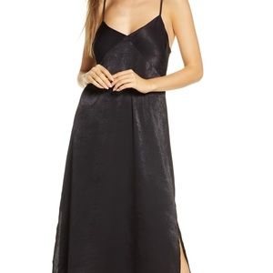 NWT Nordstrom Lingerie Washed Satin Chemise Black